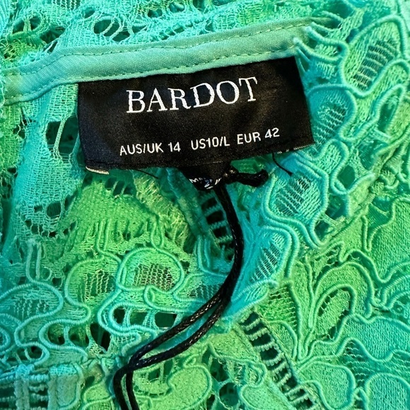 New Bardot Lace Mock Neck Sheath Dress Mint Green, Large/10 - Picture 6 of 8
